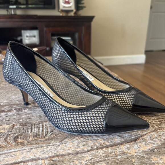 Jimmy Choo Amika Black Patent Chic Mesh Pointed Pump - Picture 5 of 6